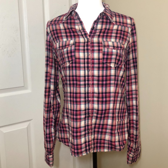 Garage button-up Plaid shirt stretch&fit M EUC tri - Picture 1 of 8